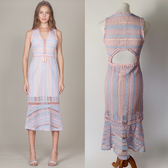foxiedox Dresses & Skirts - NWT FOXIEDOX Clarinda Lace Midi Dress Blue Pink